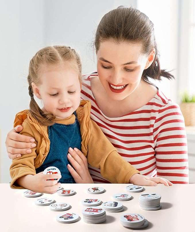 Wooden Match Memory Game for Kids, 24Pc Memory Matching Cards, Educational Memory Matching Game for Pre-Kindergarten Early Learning Development Girls and Boys-Vehicle