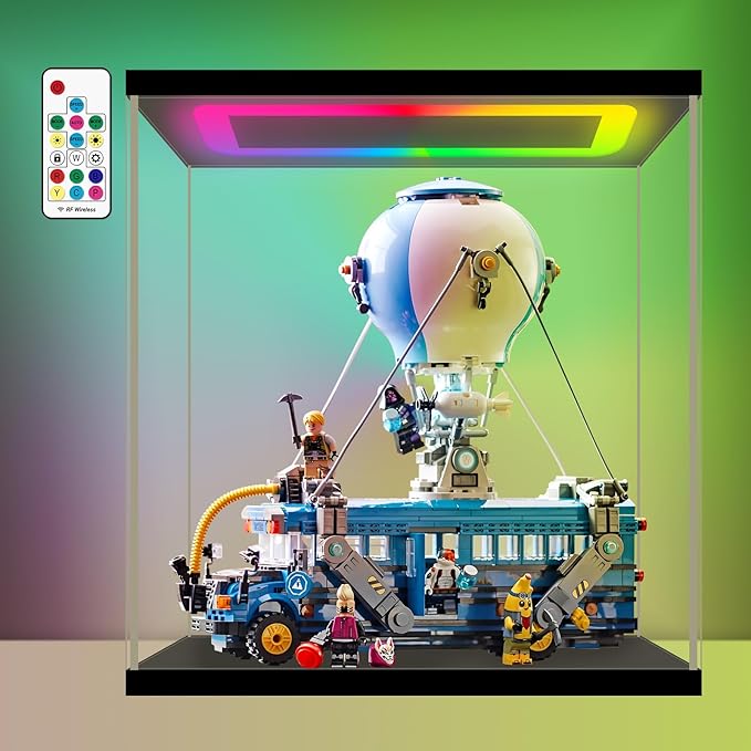 NONEMEY Clear Acrylic Display Case with RGB LED Light for Lego 77073, Dustproof Model Showcase Organizer Box, Display Case for Collectibles Bearbrick (13x7.1x12.6 inch, 33x18x32cm)