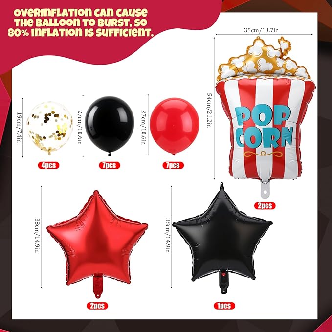 Movie Night Decorations Kit Now Showing Banner Hanging Swirls Popcorn Camera Clapboard Balloons for Movie Themed Birthday Party Supplies Film Backdrop