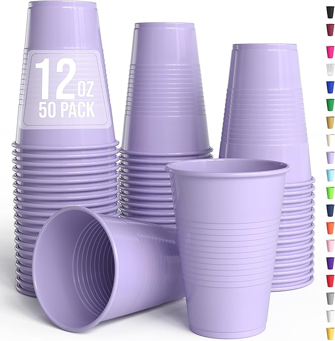 Exquisite Party Solids 12 Oz Lavender Plastic Cups For Party Supplies 50 Pack | Lavender Disposable Cups Plastic | Disposable Drinkware For Parties, Events & Everyday