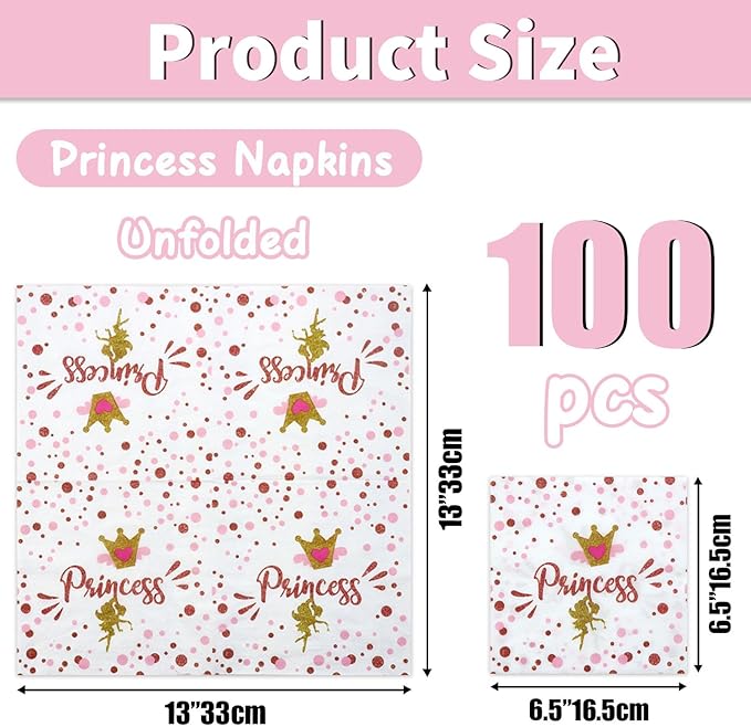 100 Pcs Pink Castle Napkins, Disposable Princess Napkins, Castle Decorations - 13 x 13 Inches