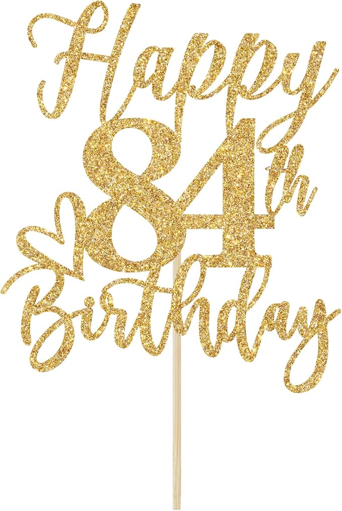 Happy 84th Birthday Cake Topper, 84th Birthday Decorations for Men/Women, Cheers to 84 Years, Hello 84, 84th Happy Birthday Party Supplies Gold Glitter