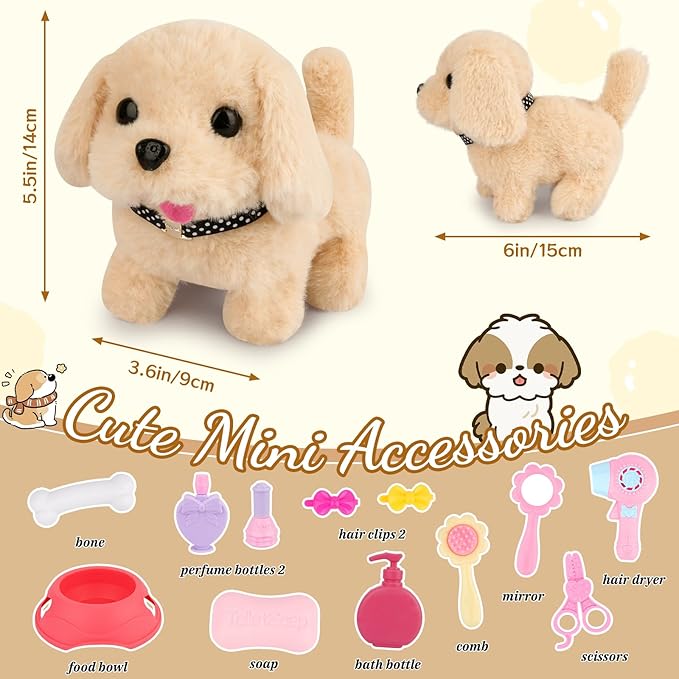 Dog Plush - Walking Dog Plush Toys, Electronic Interactive Stuffed with Turtle Backpack, Cute Puppy Stuffed Animals Gifts for Kids Boys Girls