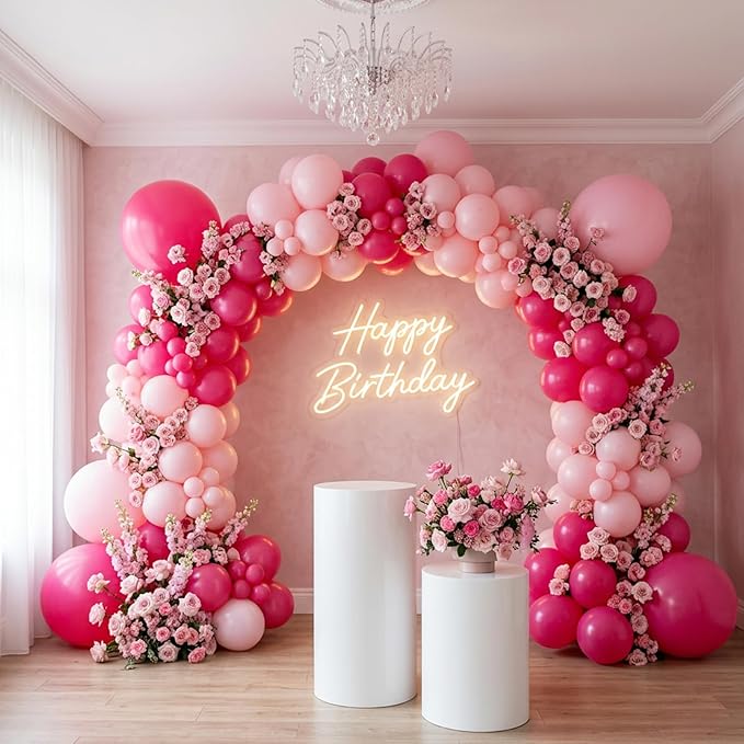 RUBFAC Baby Pink and Hot Pink Balloons 129pcs Different Sizes Pack of 18 12 10 5 Inch, Latex Magenta Pastel Pink Balloon Garland Arch Kit for Birthday Wedding Anniversary Baby Shower Princess Theme