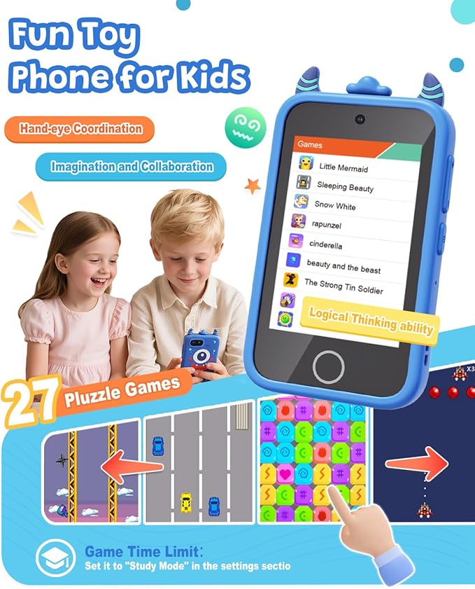 Kids Phone with Dual Camera, 3.5'' Touchscreen Kids Smart Phone for Boys Age 3-10 Christmas Birthday Gifts, Educational Toys Phone with Music Player, Habit Tracker, ABC Learning