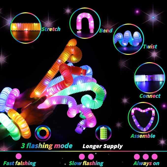 60 Pcs Glow in the Dark Party Supplies 30 LED Light Up Glasses 30 Glow Sticks LED Party Favors Light Up Pop Tubes Flash Glasses LED Bracelet Necklace for Birthday Wedding Goodie Bag