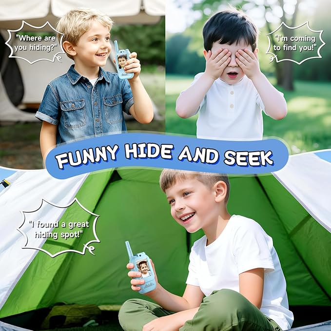 Video Walkie Talkies for Kids, Handheld 2 Pack Rechargeable Video Intercom Kids Walkies Talkies, Indoor Outdoor Toys for Family Games, Outside, Camping, Hiking for Boys Girls Ages 3-12 (Blue/Blue)