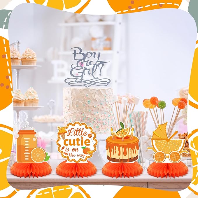 12 Pcs Little Cutie Baby Shower Decorations Orange Citrus Honeycomb Centerpieces Cakes Socks Table Topper Oranges Baby Shower Decorations for Table Birthday Party Favors Supplies