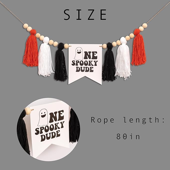 Halloween One Spooky Dude High Chair Banner - Little Ghost Baby 1st Birthday Party Decoration Supplies, Halloween Themed Spooky Tassels Garland, Boo Ghost Sign Birthday Party Backdrop Decoration Banner
