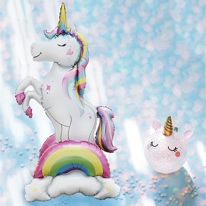 Giant Standing Unicorn foil Balloon, 3D Magical Rainbow Cloud Unicorn Party Balloons, Girls Birthday Wedding Baby Shower Decorations Party Supplies (37inch)