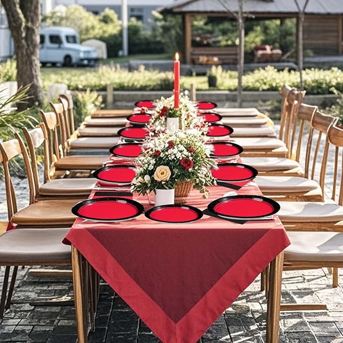 Grencian 96Pcs Red and Black Party Decorations Valentine's Day Red and Black Plates and Napkins Disposable Tableware Set for Birthday Wedding Valentine's Day Party Supplies, Serves 24