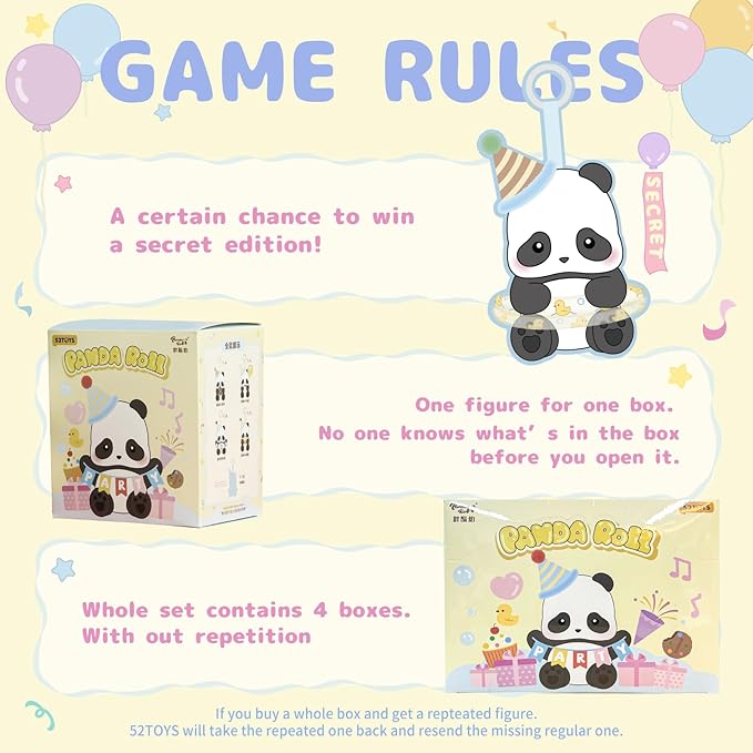 52TOYS Panda Roll Party Series Blind Box Stuffed Animal Plush Toy with Soft and Adorable Design, 1PC Perfect for Cuddling, Display, and Unique Posing, Ideal Gift for Panda Enthusiasts