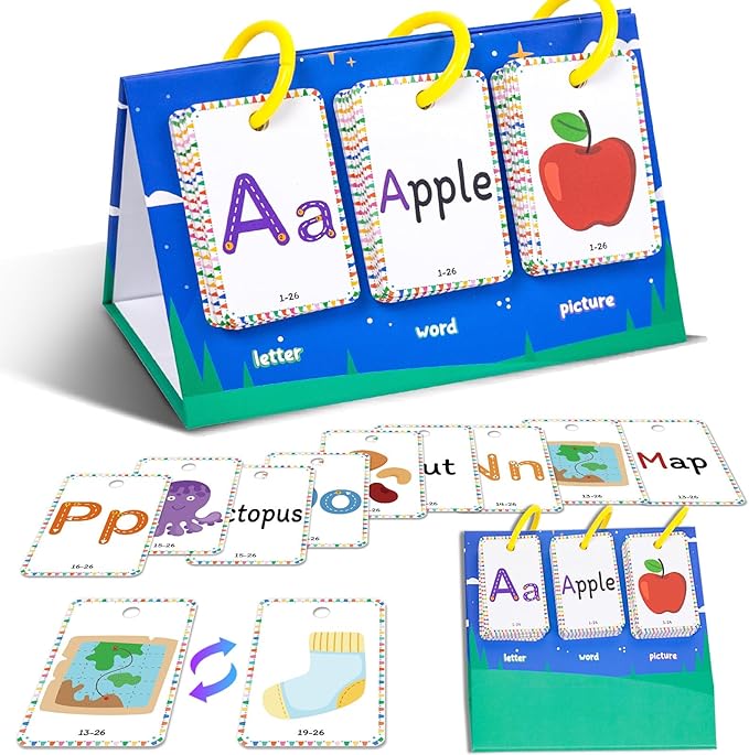 78Pcs Educational Flashcards Alphabets Vocabulary Learning Cards with Parent Interaction Guide for Preschool Educational Word Cards