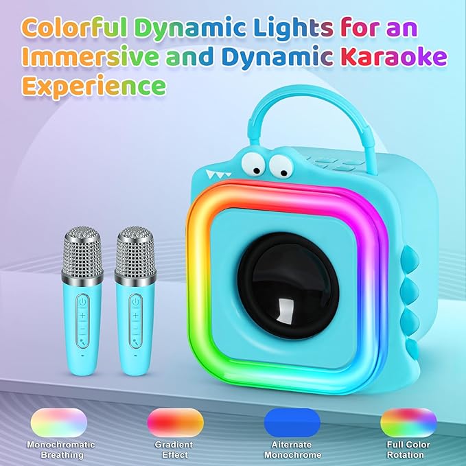 Mini Karaoke Machine for Kids with 2 Wireless Microphones - Toys Gift for Boys Girls Ages 4, 5, 6, 7, 8, 9,10,11,12+Year Old - Christmas, Birthday, Party Singing Gift (Blue)