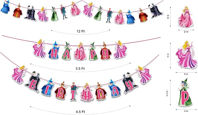 Sleepin Beauty Theme - Party Decorations, Princess Inspired Birthday Decor for Girls, Fairy Tale Castle Party Supplies, Pink Royal Birthday Banner, Cake Topper & Cupcake Decoration Set