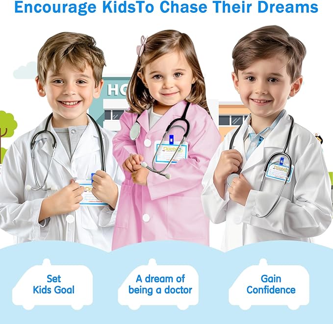 RioRand Kids' Doctor Lab Coat Costume with Accessories Role Play for Boys Girls Playset Nurse Costume Age 3-12