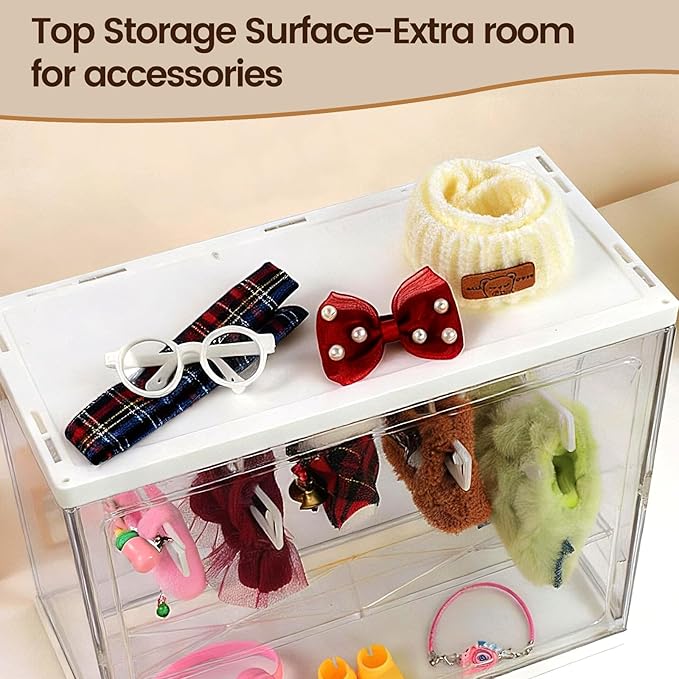 Clear Doll Wardrobe Storage Box Compatible with Labubu 15/17cm Doll Clothes & Accessories, Clear Display Box Shelf, Includes 10 Hangers, 1 Rod & 2 Supports, Stackable