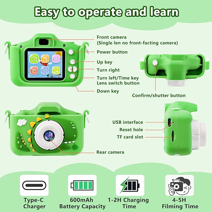 HOMELYLIFE Kids Camera, 1080P HD 2.0" Dual Lens Digital Camera for Kids with 32GB Card, Selfie Toy, Birthday for Girls Boys Ages 3-12