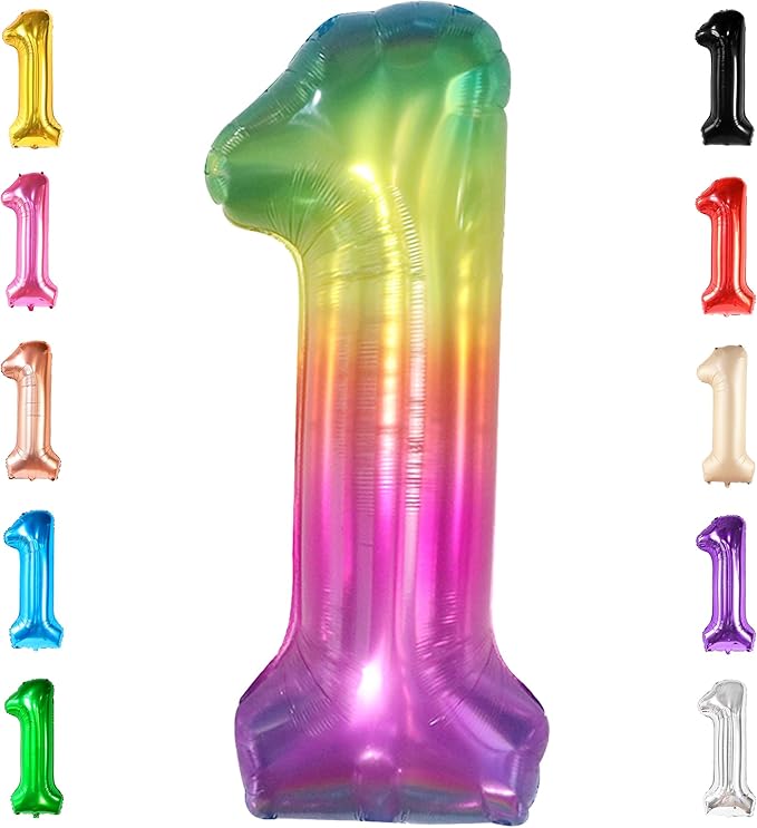 KatchOn, Giant Rainbow 1 Balloon Number - 40 Inch | Tie Dye Balloons | Rainbow 1st Birthday Decorations | 1 Balloon For First Birthday | Number Balloons for Anniversary Decorations
