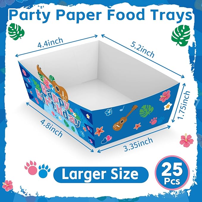 25Pcs Summer Hawaiian Disposable Paper Food Trays for Cartoon Theme Birthday Party Supplies Baby Shower Decorations