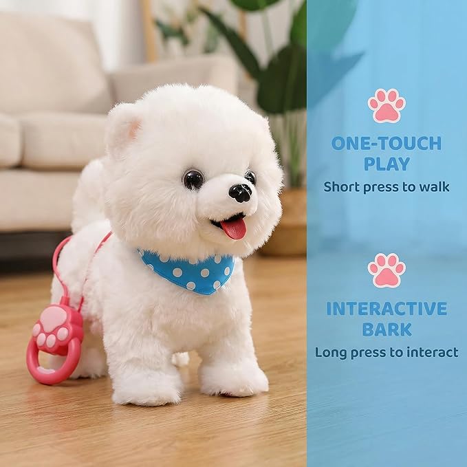 Wuffy Interactive Robot Dog Toy for Kids, Realistic Walking Plush Puppy with Touch Sensor, Voice Mimic & Licking Motion, Leash Remote Control, Screen-Free Pet for Ages 3+