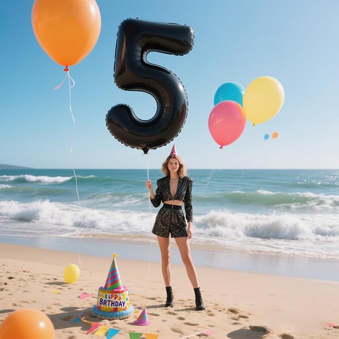 40 Inch Large Black Number 5 Balloons Foil Balloons 15th 25th 35th 50th 55th Giant Number Balloons for Men Women Birthday Party Anniversary Celebration Decorations