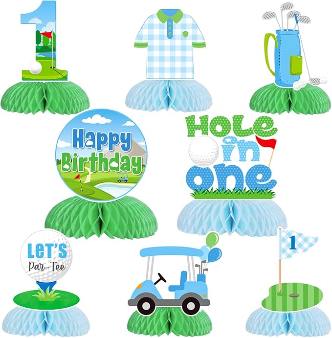 Golf Hole in One Birthday Honeycomb Centerpieces 12PCS Golf 1st Birthday Decorations Golf Themed Party Table Centerpieces Golf First Birthday Party Supplies for 1 Year Old Boys Baby Shower Decor