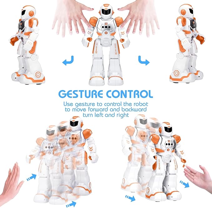 KingsDragon Robots Toy for Kids, RC Gesture Sensing Toy, Interactive Walking Singing Dancing Robot Birthday Presents for Boys Girls Age 6 7 8 9 Years Old,Orange