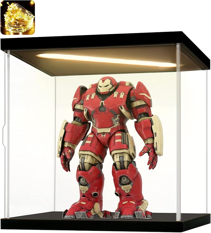 Acrylic Display Case for Collectibles Clear Acrylic Boxes for Display Action Figures Lighted Building Toys 75318 Display Case Room Decoration Box(Black-Solid Yellow; 9.8*9.8*9.8 inch)