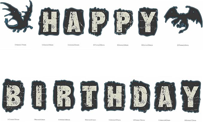 Dragon Themed Happy Birthday Banner Game of Throne Banner Dragon Knight Party Decors for Medieval Theme Fairy Tale Fantasy Birthday Baby Shower 1st Birthday Party Supplies