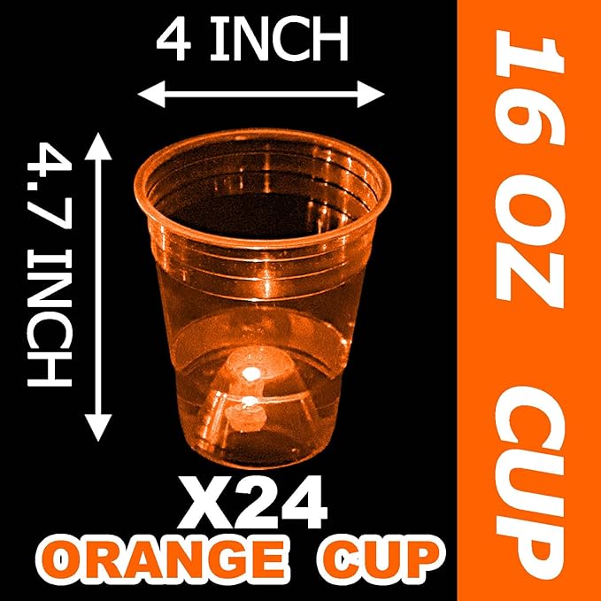 mishunyus 24 Pack Orange Cup, Glow Orange Cups Party Cups-16 oz Suitable for Both Night and Day Party Decoration Supplies,For Halloween Party, Weddings, Beach, Holidays