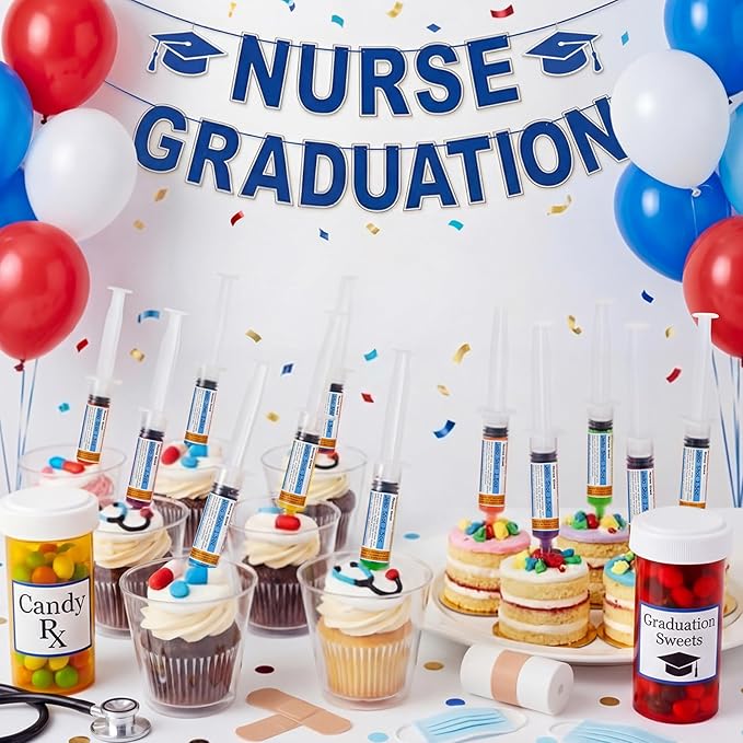 40 Pcs Nursing Graduation Party Supplies, 20 Pcs Plastic Syringes for Drinks, 20 Sticky Labels, Class of 2026 Graduation Decoration Nurse Party Supplies Bsn Rn Lpn Gift(45 ml)