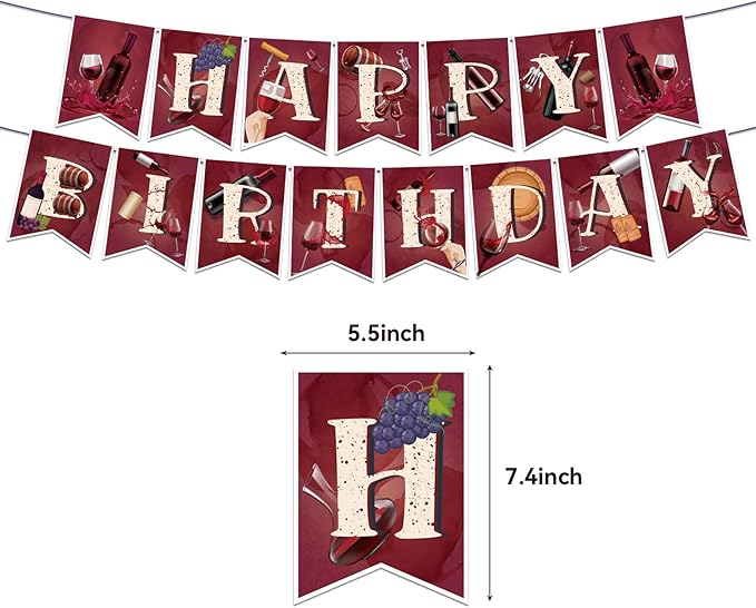 Red Wine Party Decorations Birthday Decorations Includes Red Wine Happy Birthday Banner Cake Topper Cupcake Toppers Balloons for Wine Party Supplies Men Women Birthday Party