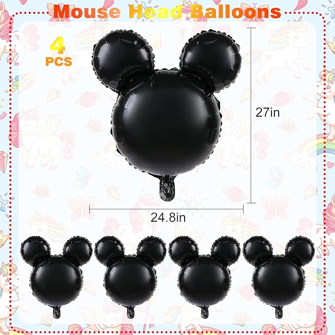 4 Pcs Bear Head Foil Balloons, 24'' Mylar Balloon for Birthday Party Decorations Jumbo Bear Head Aluminum Foil Balloons Party Favors Supplies (Black)