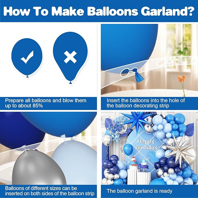 Blue Silver Balloon Arch Garland Kit, Navy and Pastel Blue Latex Party Balloons With Silver Star Foil Balloon for Birthday, Baby Shower, Wedding, Graduation, Anniversary Party Decor
