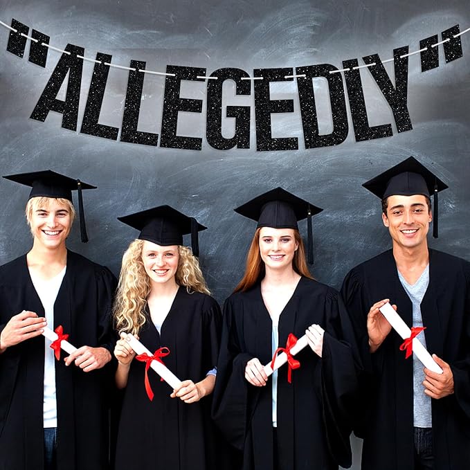 Allegedly Lawyer Banner, Born to Argue/Passed the Bar, Law School Survivor Graduation Party Decorations Supplies, Black Glitter