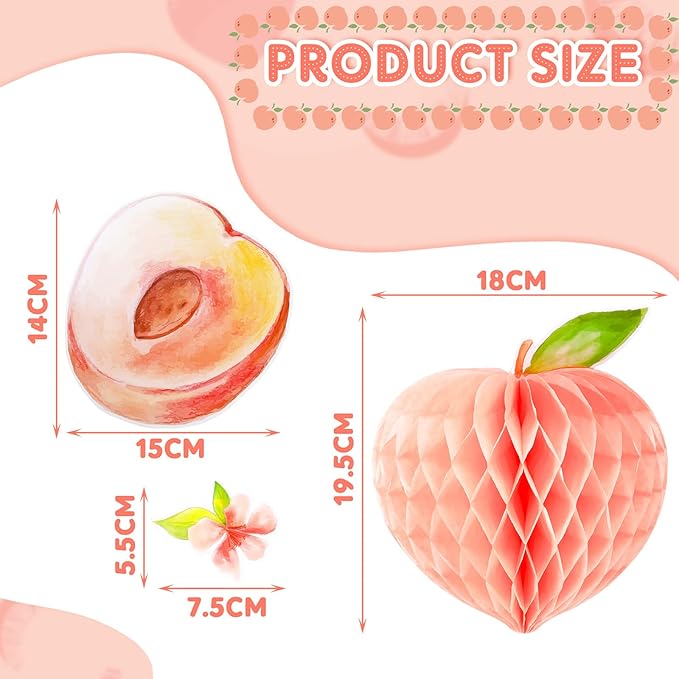 Spakon 9 Pcs Peach Birthday Party Decorations Peach Honeycomb Centerpieces Table Decorations for Wedding Birthday Party Supplies