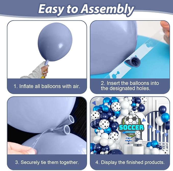Soccer Balloon Arch Kit,Royal Blue Silver White Metallic Silver Football Balloons for Boy Soccer Birthday Party Decorations Baby Shower Wedding Anniversary Graduation Sport Themed Party Supplies