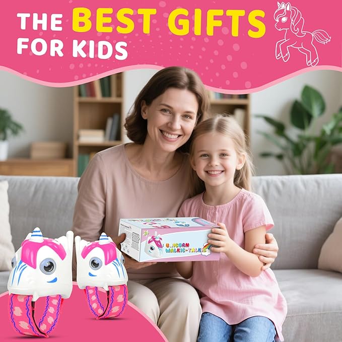 Unicorn Walkie Talkies for Kids, 2 Pack Camping Unicorn Outdoor Toys for Girls Age 3-12 Year Old, 3 Channel Toy Birthday Gifts Easter Halloween Christmas Stocking Stuffers