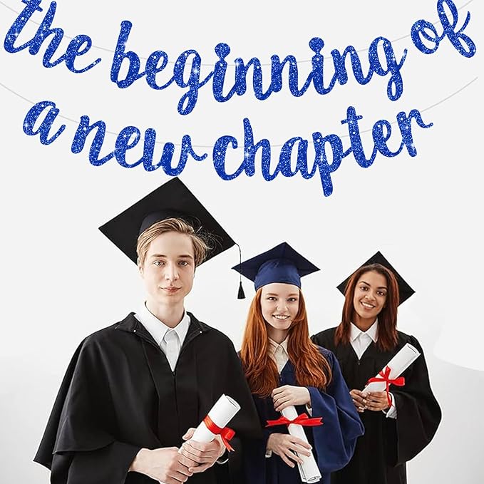 BEISHIDA Glitter Blue The Beginning of A New Chapter Banner, Farewell party decorations,Graduation Sign 2026 Banner,Happy retirement Supplies,Going away party Sign Garland,Graduation banner
