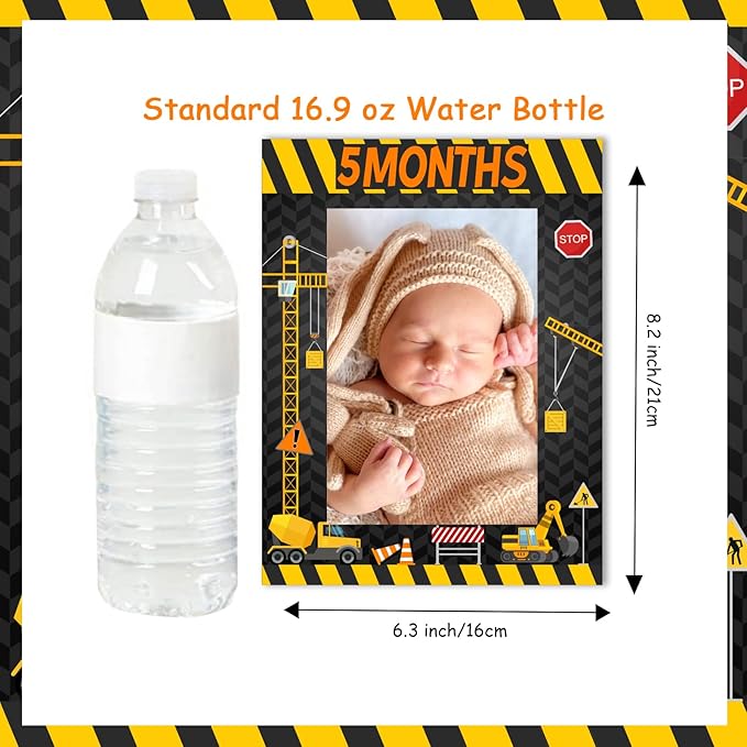 Sursurprise Construction 1st Birthday Party Supplies, Construction Photo Banner from Newborn to 12 Months, Dump Truck Excavator Vehicle First Birthday Decorations