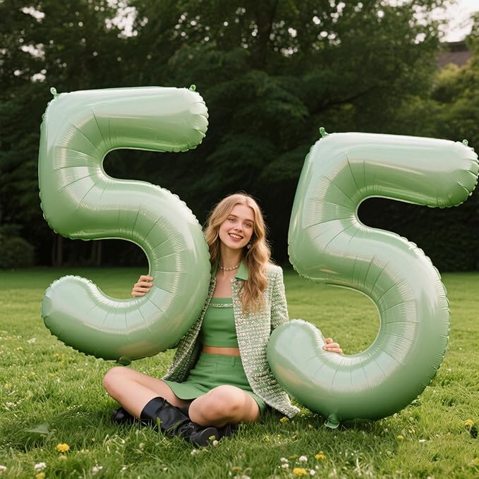 40 Inch Olive Green Balloon Number 5 Balloon Jumbo Mylar Foil Helium Balloon for 15 25 35 50 Big Giant Jumbo Huge Foil Mylar Balloons 55th 65th Birthday Balloons Men Women Party Decorations