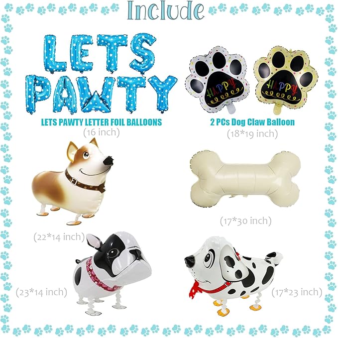 Lets Pawty Dog Birthday Party Decorations Boy Girl, Pawty Puppy Themed Happy Birthday Banner, Dog & Paw Print Balloons, Cake Toppers (Blue)