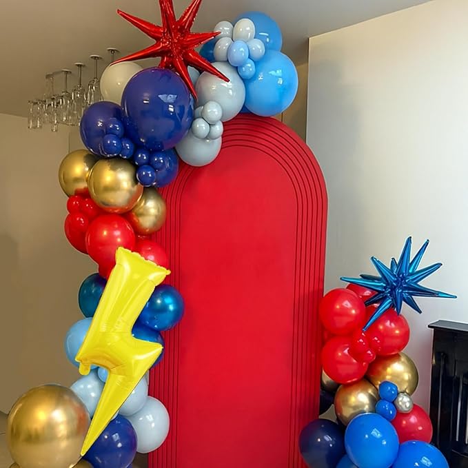Red Blue Yellow Balloons, 12 Inch Light Blue Red Yellow Confetti Balloons with Star and Foil Balloon for Boy Birthday Party Graduation Baby Shower Decorations