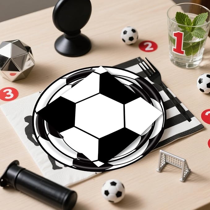 96 Pcs Soccer Plates and Napkins Party Supplies, Soccer Birthday Paper Plates Napkins and Forks Disposable Tableware Set for Sports Theme Party Decorations Serves 24 (Soccer)