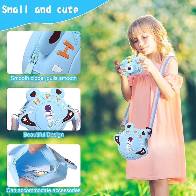 Kids Camera, Christmas Birthday Gifts for Children Age 3-8, HD Digital Video Cameras for Children, Portable Toy for 3 4 5 6 7 8 Year Old Kid with 32GB SD Card and Cute Children's Camera Bag (Blue)