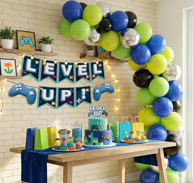 Indotribe Level Up Banner - 10ft Preassembled Ready To Use Level Up Party Decorations Level Up Sign Video Game Party Decoration Happy Birthday Banner Game On Video Game Birthday Decorations
