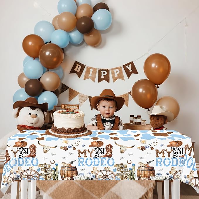 4ps My First Rodeo Birthday Party Supplies Tablecloth Western Cowboys 1st Rodeo Bday Plastic Table Covers My 1st Rodeo Boys Bday Baby Shower Party Supplies Decorations (Blue First Rodeo)