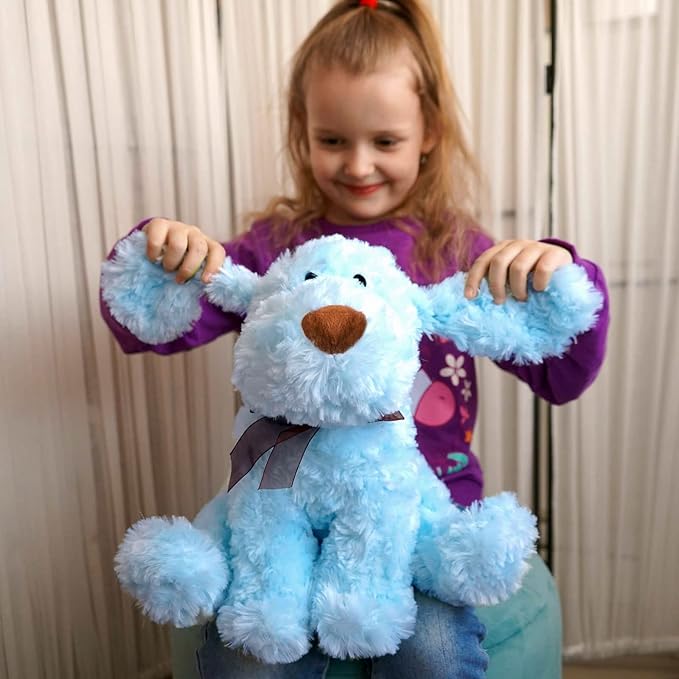 Blue Goldendoodle Furry Poodle Puppy Dog Blue Stuffed Animal Plush Toys for Kids Boys Girls Birthday Bedtime Xmas Gift, 11.8 inches