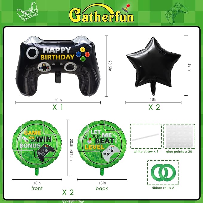 5 Pcs Video Game Party Decoration, Level Up Birthday Balloons，Video Game Foil Balloon for Game On Birthday Party Supplies
